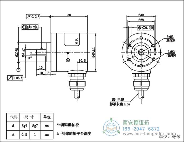 RI41轻载光电增量型编码器外形及安装尺寸16-6 德国hengstler(亨士乐)编码器