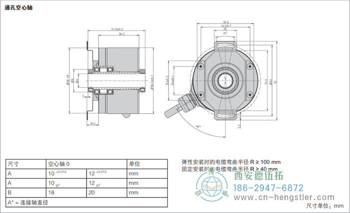 RI58-F标准空心轴光电增量编码器的外形及安装尺寸(通孔空心轴) 德国hengstler(亨士乐)编码器