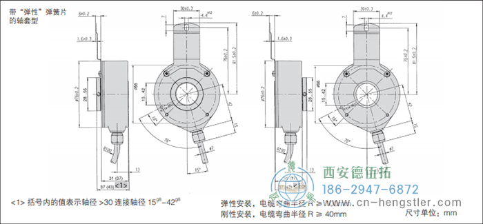 RI76TD标准光电增量编码器的外形及安装尺寸(带“弹性”弹簧片 的轴套型) 德国hengstler(亨士乐)编码器