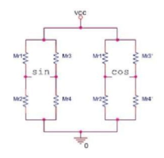 磁阻元件构成的磁阻传感器等效图